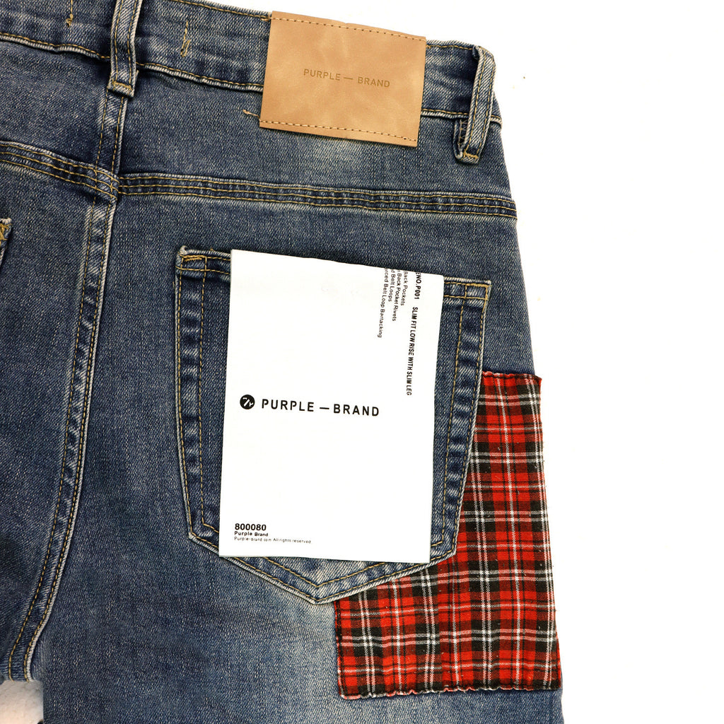 Purple Brand Plaid Patch Ripped Skinny Denim Jeans Unisex