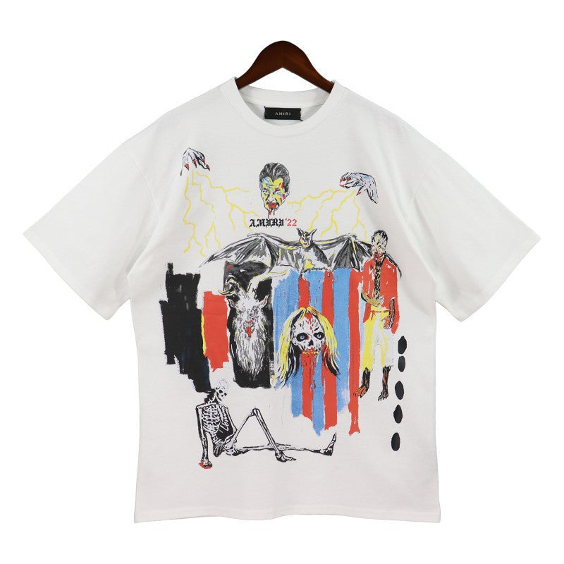 Amiri Multi‑Pattern Letter Graphic Oversized Tee Streetwear Unisex