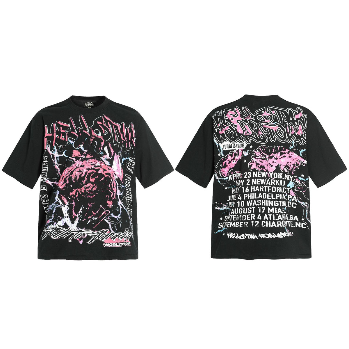 Hellstar Multi‑Graphic Vintage Washed Oversized Tee Streetwear