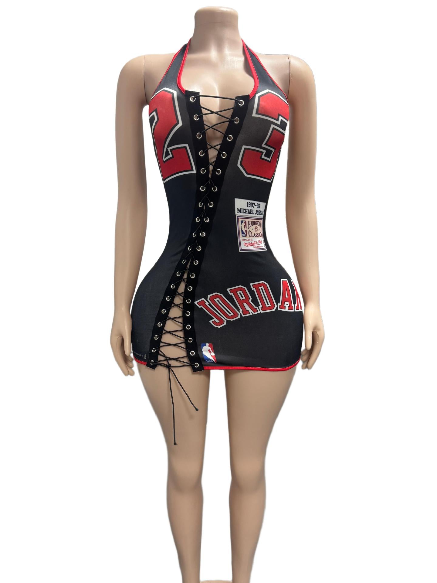 Bulls Lace Up Halter Cutout Bodycon Mini Dress Women