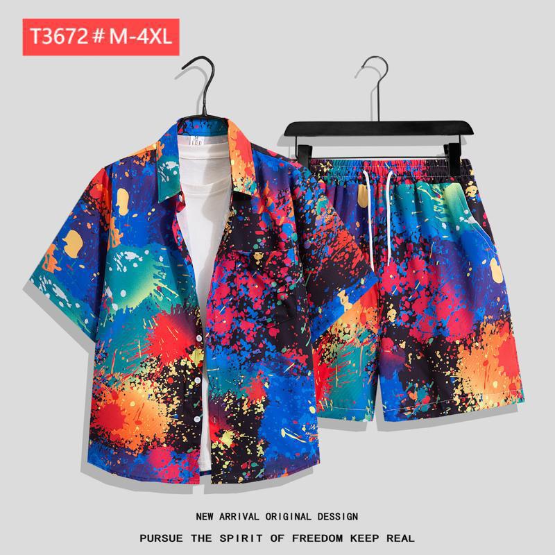 Couple Hawaiian Floral Set Loose 5 Inch Shorts T3664-T3699