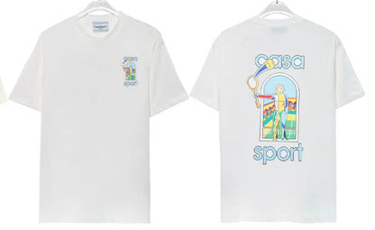 Casablanca Tennis Graphic T-Shirt Loose Oversized Short Sleeve Tee