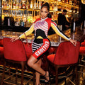 Color Block Letter Print Long Sleeve Crop Top Biker Shorts 2 Piece Set Women