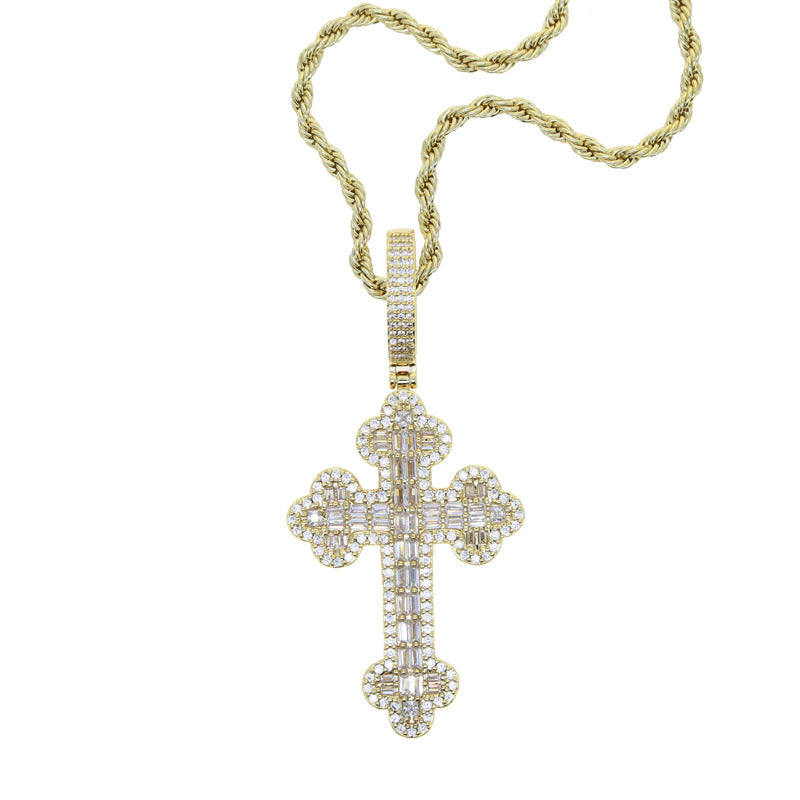 Iced Evil Eye Cross Pendant Hip Hop Chain Necklace