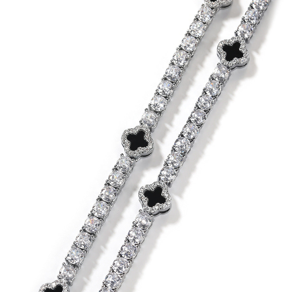 Iced Four Leaf Clover Tennis Chain Necklace