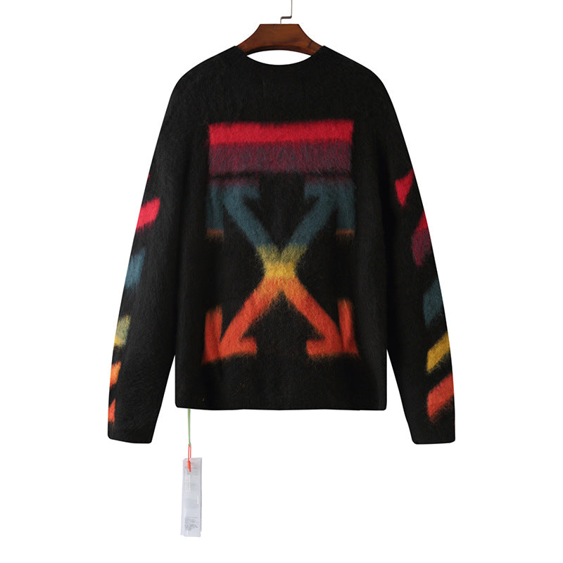 Off-White Arrow Mohair Sweater Gradient Fluffy Knit Pullover & Hoodie