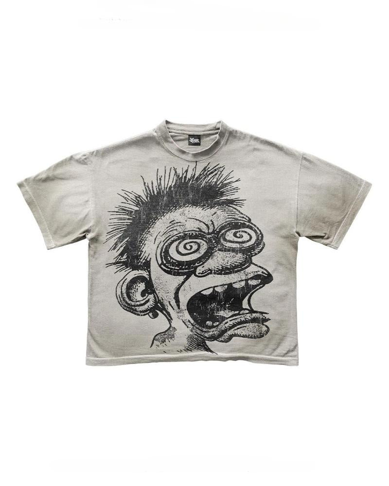 Revealmyfear Y2K Double Sided Cartoon Oversized Vintage Baumwoll-T-Shirt