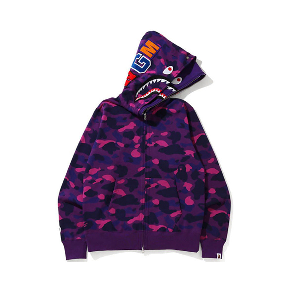 BAPE Shark Camo Print Full Zip Streetwear Hoodie Unisex