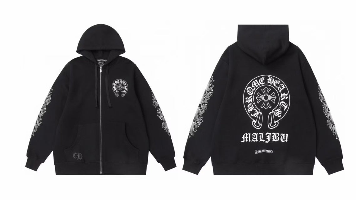 Chrome Hearts Horseshoe Sanskrit Cross Zip Up Hoodie Streetwear Unisex