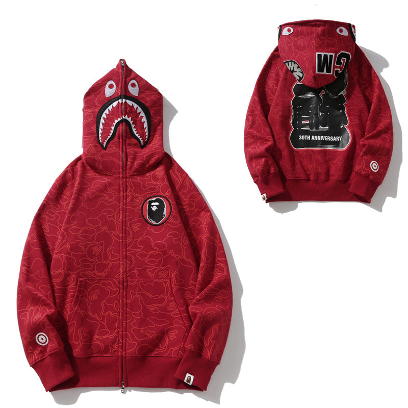 BAPE Shark Camo Print Full Zip Embroidery Streetwear Hoodie Unisex