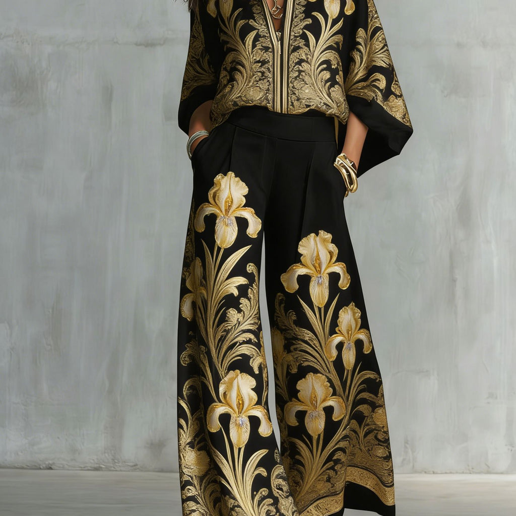 Boho Floral Wide Leg Beach Two Piece Pant Set
