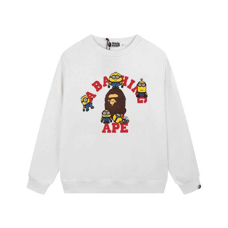 Bape Arch Letter Shark Ape Head Washed Oversized Crewneck Streetwear