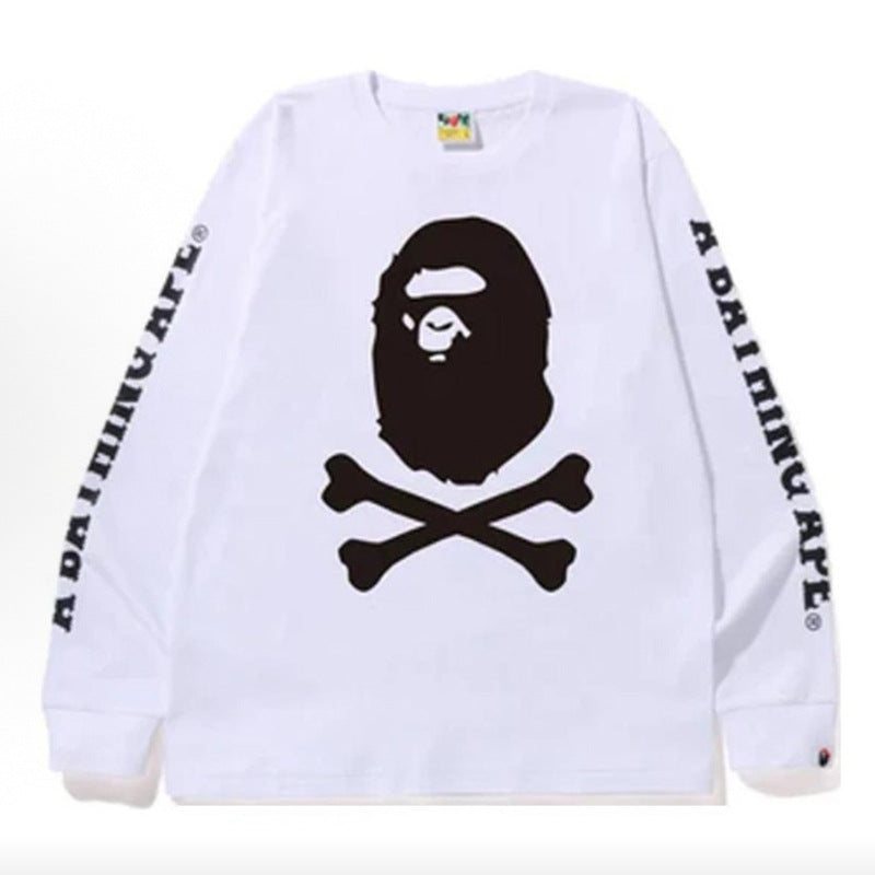 Bape Multi‑Ape‑Head Graphic Oversized Long Sleeve Tee Streetwear