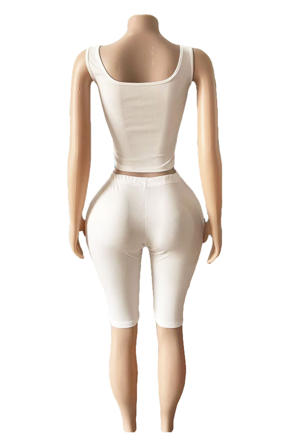 Solid Rib Lace Up Cami Crop Top Capri Leggings 2 Piece Set