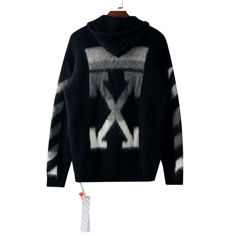 Off-White Arrow Mohair Sweater Gradient Fluffy Knit Pullover & Hoodie