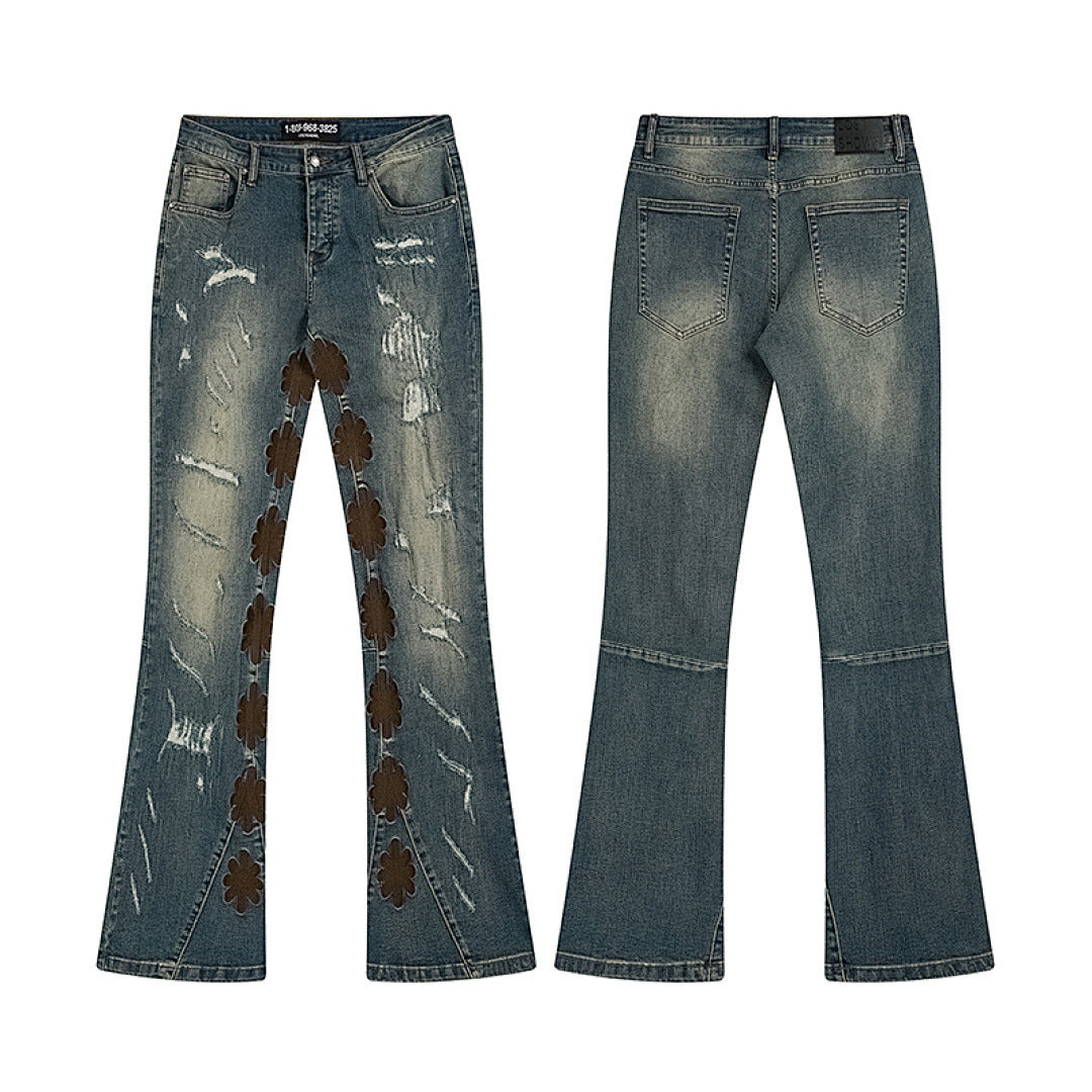 LOSTSHDWS Floral-Embroidered Flared-Hem Jeans