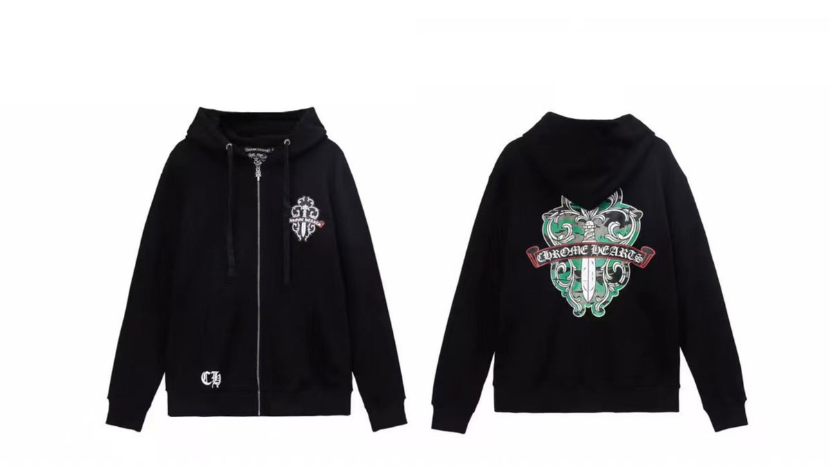 Chrome Hearts Horseshoe Sanskrit Cross Zip Up Hoodie Streetwear Unisex