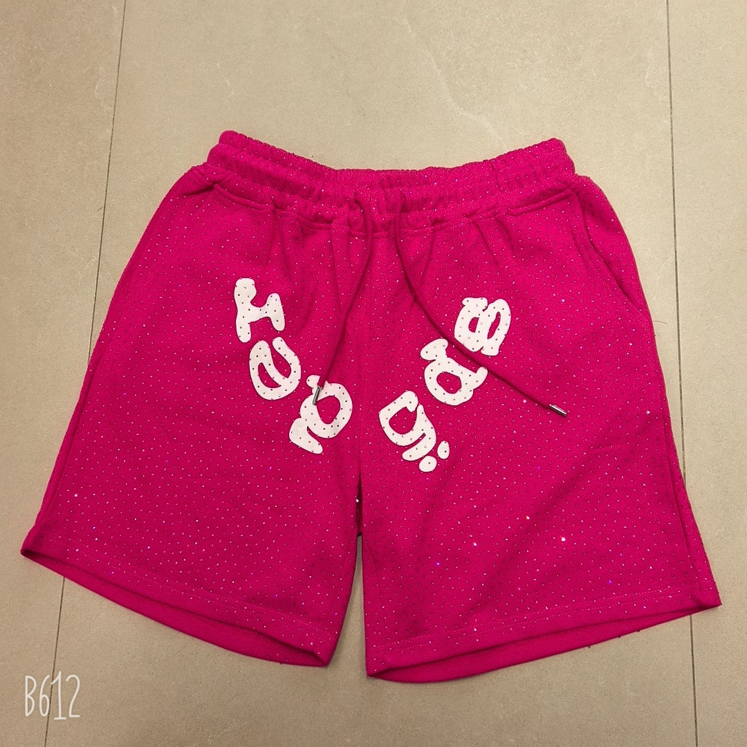 Sp5der Full Rhinestone T-Shirt & Shorts Matching Set