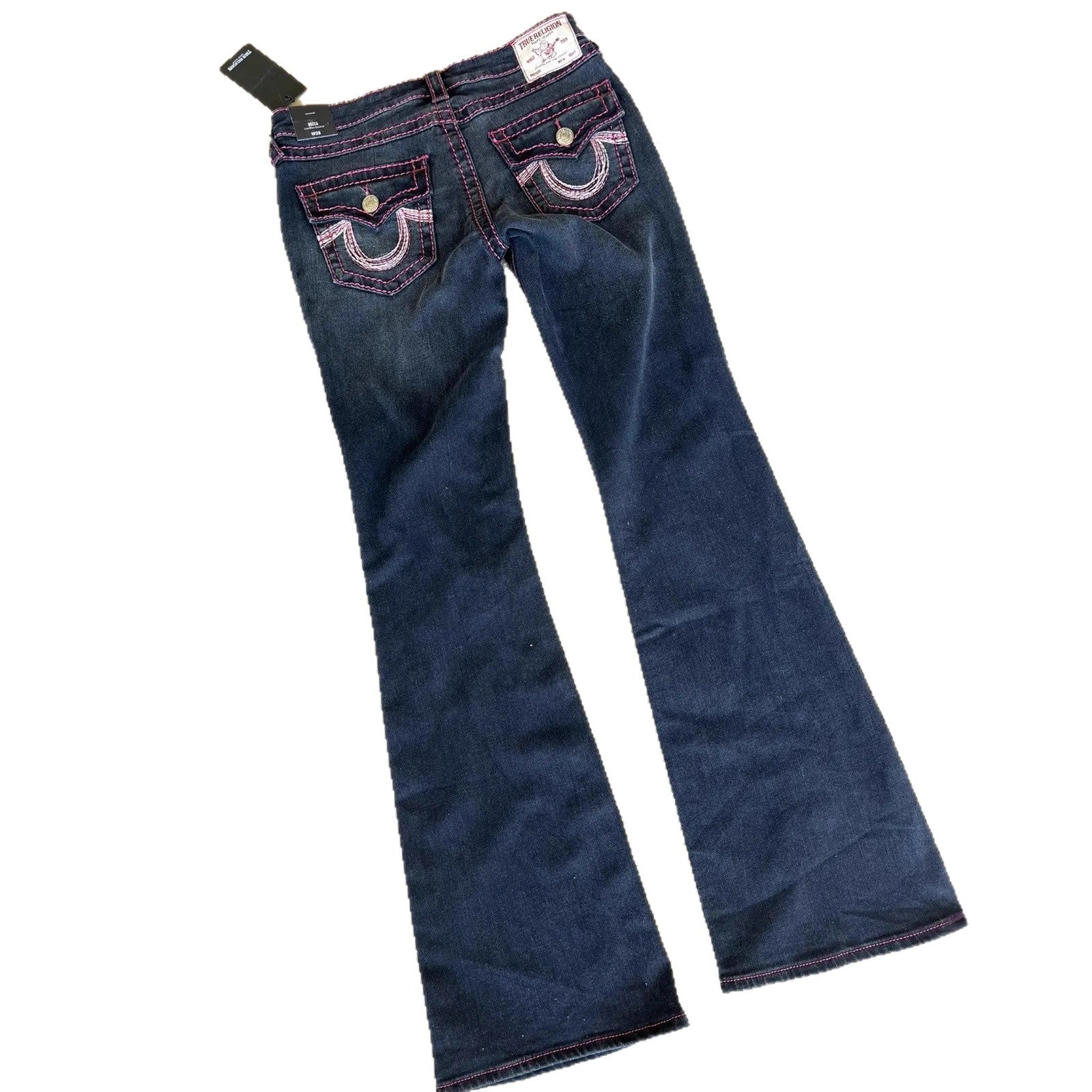 True Religion Pink Horseshoe Embroidery Low Waist Flare Jeans Y2K