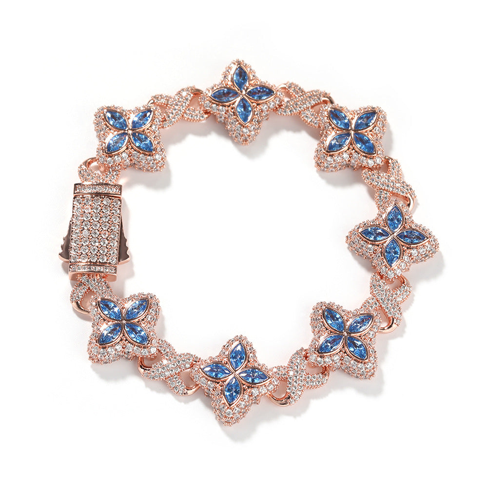 Iced Out Four Leaf Clover 5A Color Zircon Hip Hop Bracelet For