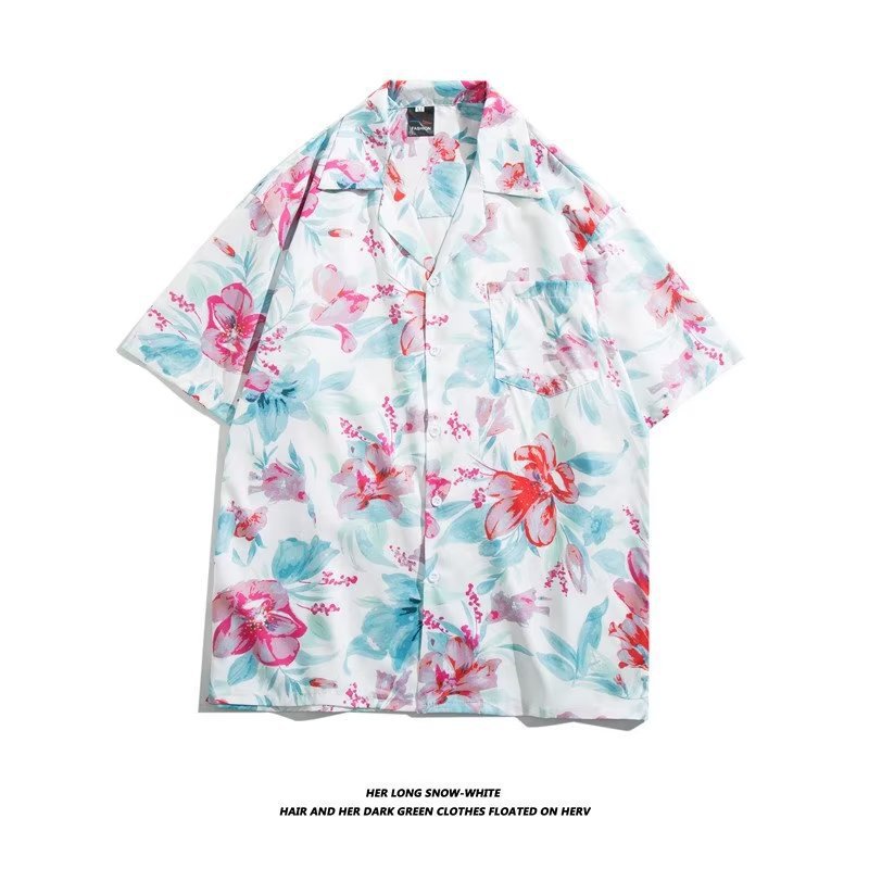 Unisex Vintage Camp Collar Tropical Floral Loose Beach Vacation Shirt 1301-1341