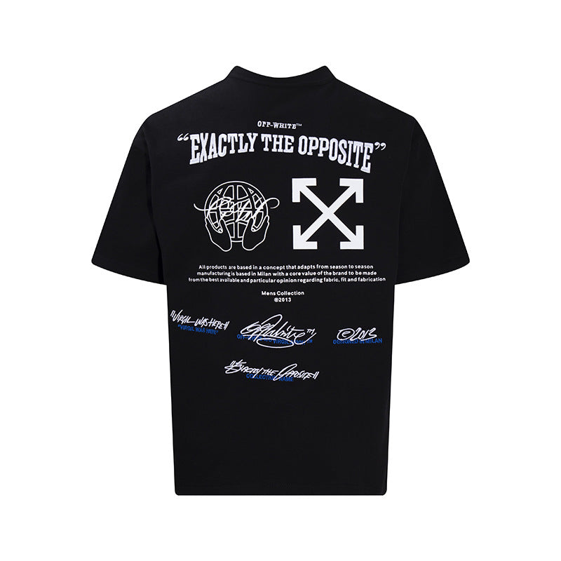 Tape Arrow Graphic Print Streetwear Crew Neck Short Sleeve T Shirt