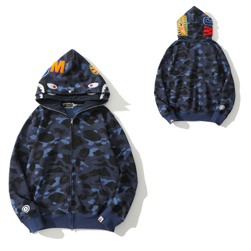 BAPE Shark Camo Print Full Zip Streetwear Hoodie Unisex