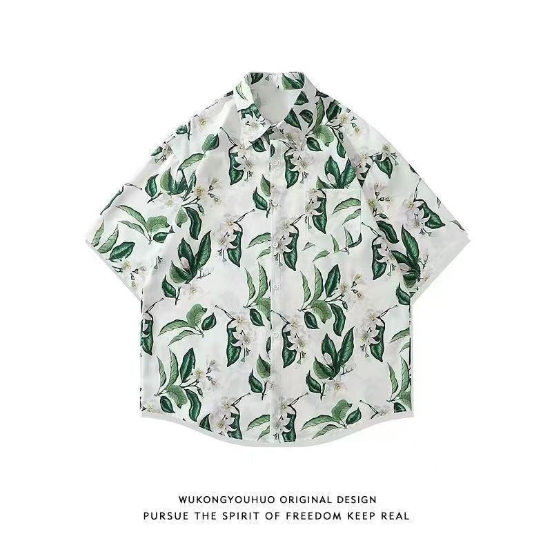 Mens Tropical Hawaiian Floral Loose Short Sleeve Summer Shirt 8002-8034
