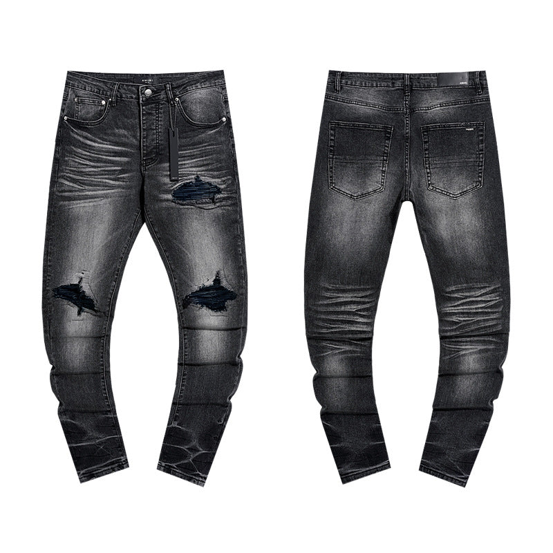Amiri Distressed Splash Ink Stretch Slim Tapered Denim Jeans Unisex
