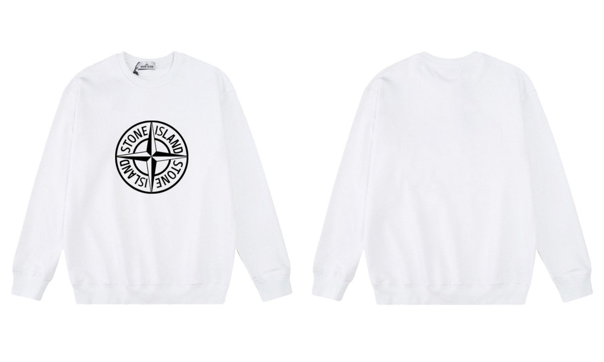 Stone Island Compass Print Crewneck Sweatshirt Men Autumn Pullover