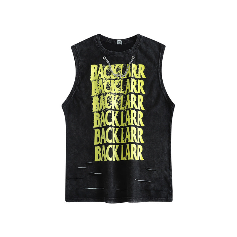 Vintage Washed Ripped Tank Mens Loose Hip Hop Sleeveless Vest
