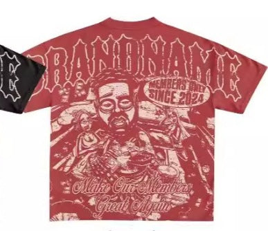Y2K Hip-Hop Cartoon Portrait Oversized Vintage Baumwoll-T-Shirt im Members-Only-Stil