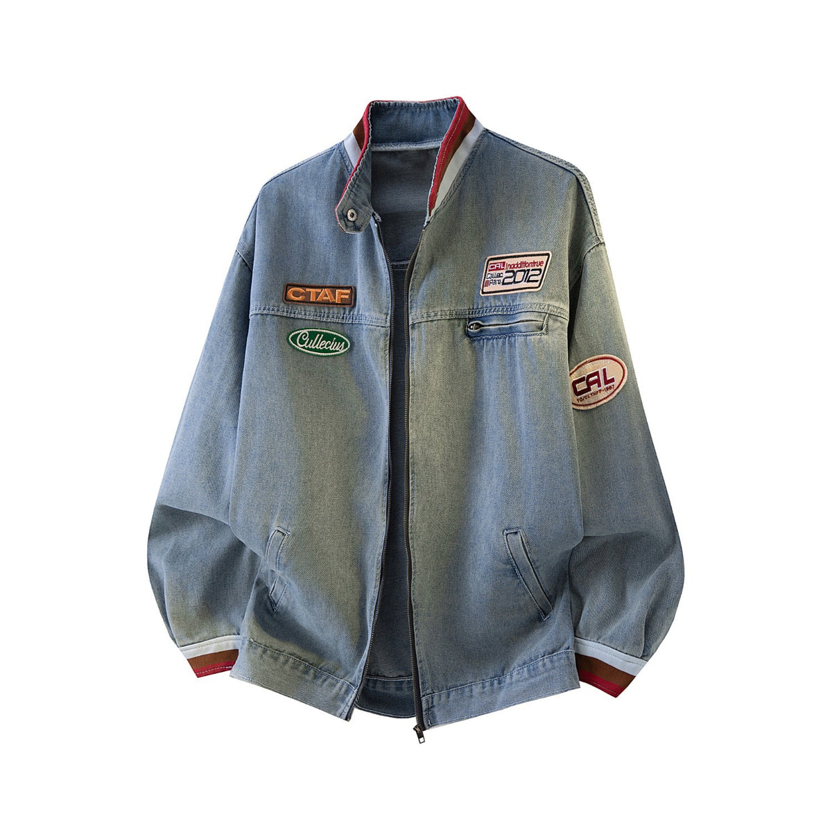 Y2K Vintage Washed Spliced Denim Zip‑Up Jacket Streetwear Unisex
