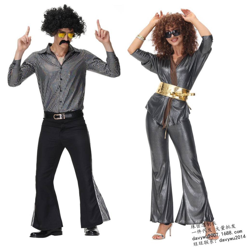 Halloween Men & Women 70s Disco Hippie Cosplay Couple Party Sets