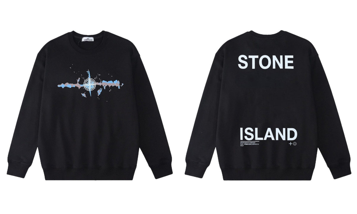 Stone Island Compass Print Crewneck Sweatshirt Men Autumn Pullover