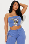 Skull Graphic Print Strapless Tube Top Wide Leg Pants 2 Piece Set Women