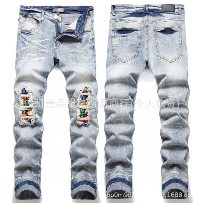 Amiri Letter Embroidery Washed Slim Tapered Denim Jeans Unisex