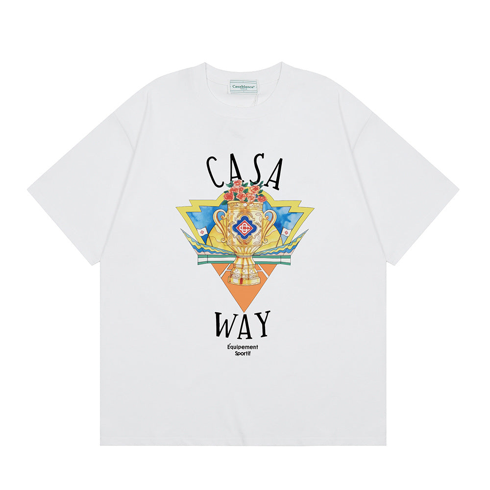 Casablanca Vintage Logo Print Loose Short Sleeve T Shirt Unisex Y2K