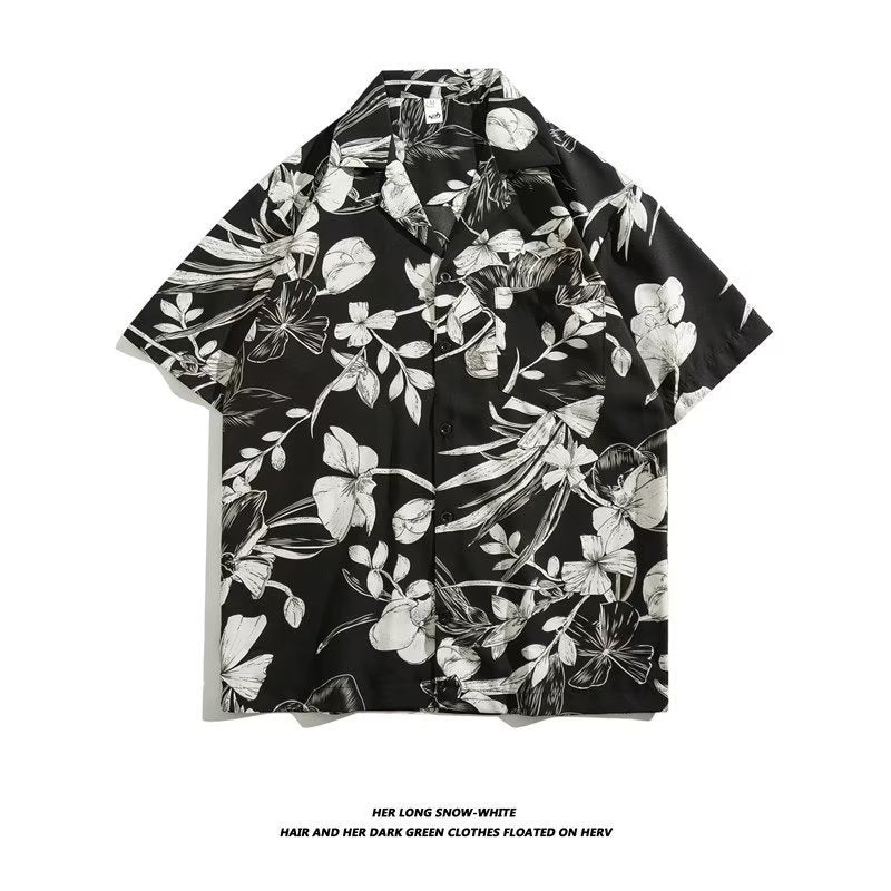 Unisex Vintage Camp Collar Tropical Floral Loose Beach Vacation Shirt 1301-1341