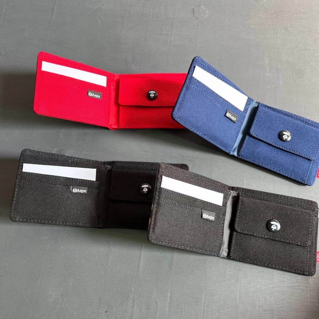 AAPE Embroidered Logo Bifold Wallet Multi Color Canvas Card