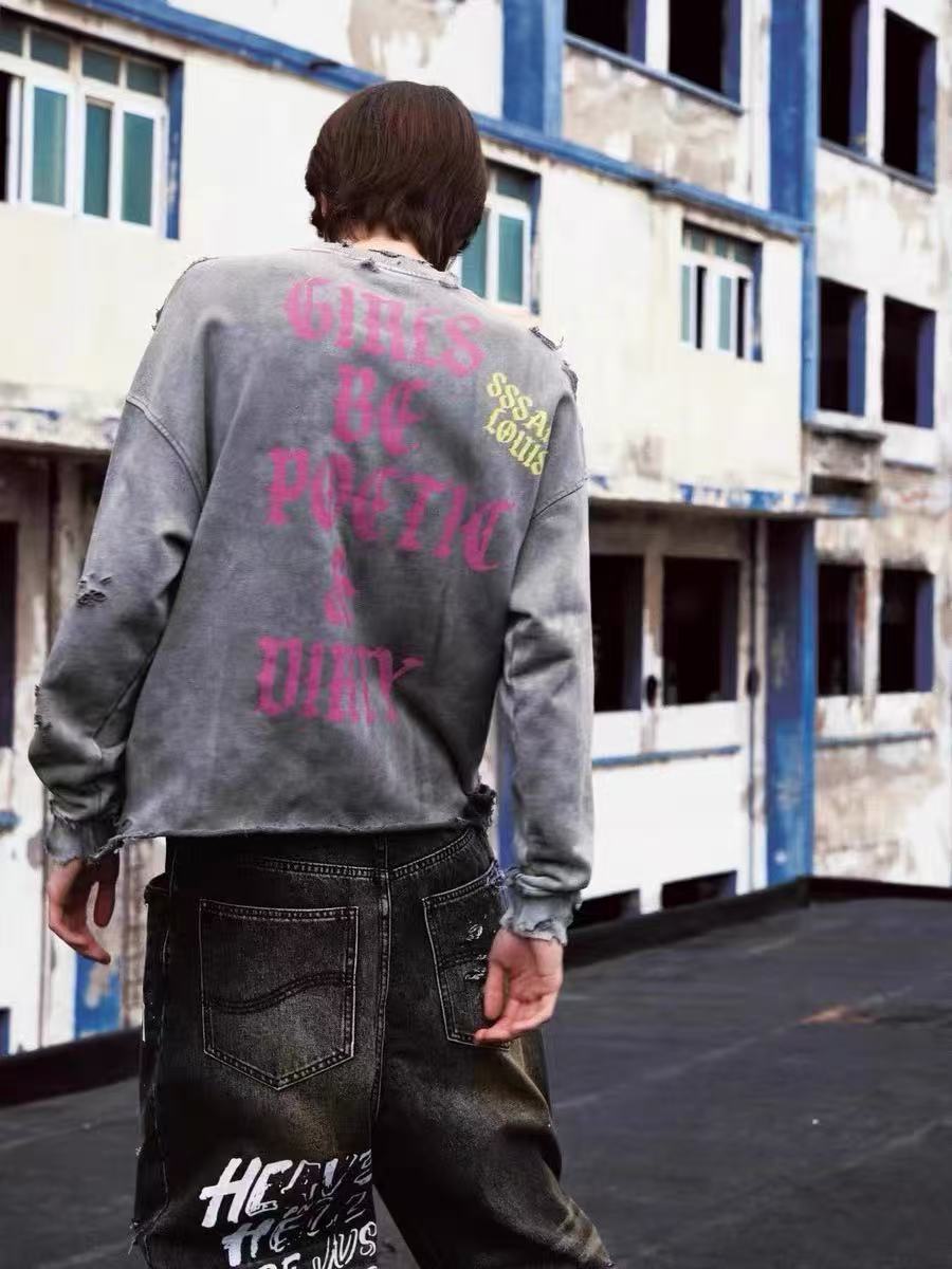 SSSAINT LOUIS Saint Graphic Distressed Washed Crewneck Sweatshirt