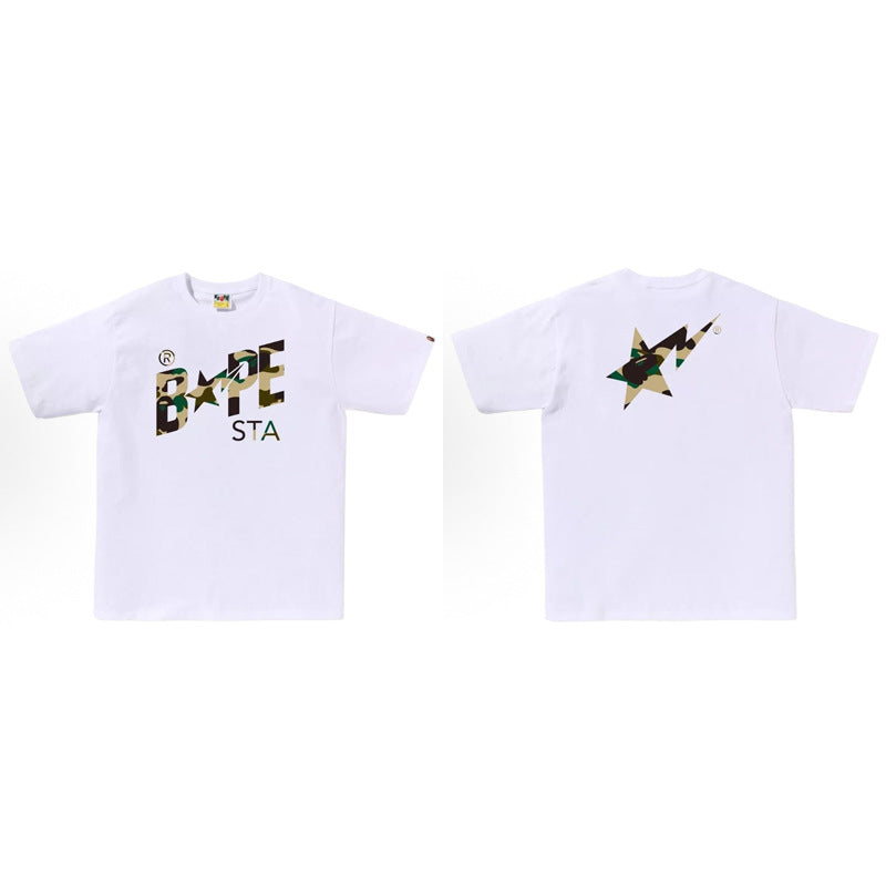 BAPE Ape Head Camo Shark Print Crew Neck Short Sleeve T‑Shirt Unisex