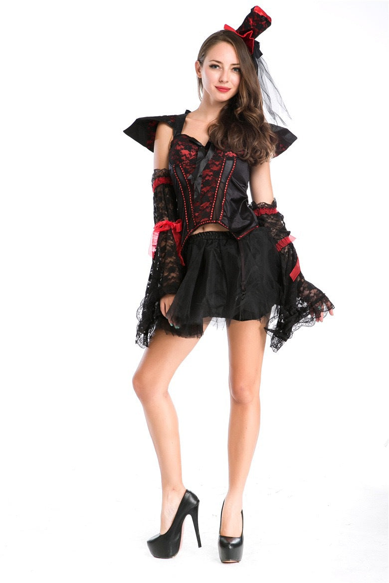Halloween Women Gothic Vampire Witch Devil Cosplay Costume Party Dress Set