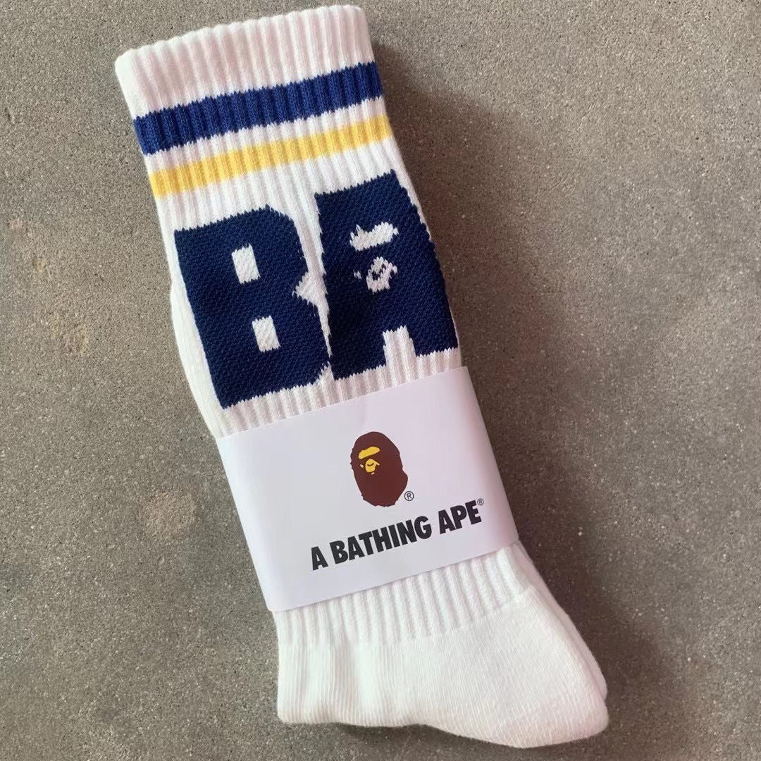BAPE Ape Head Ribbed Crew Socks Multi Graphic Prints
