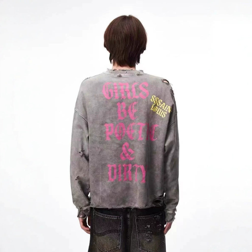 SSSAINT LOUIS Saint Graphic Distressed Washed Crewneck Sweatshirt