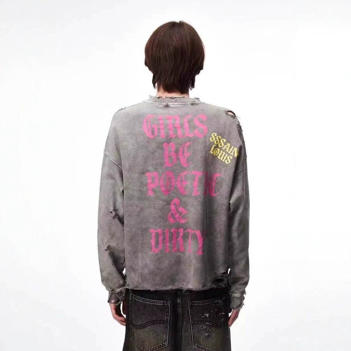 SSSAINT LOUIS Saint Graphic Distressed Washed Crewneck Sweatshirt