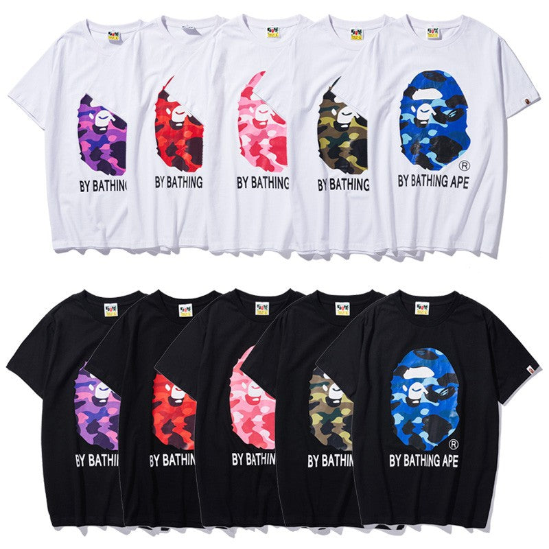 BAPE Camo Shark Ape Head Print Crew Neck Short Sleeve T‑Shirt Unisex