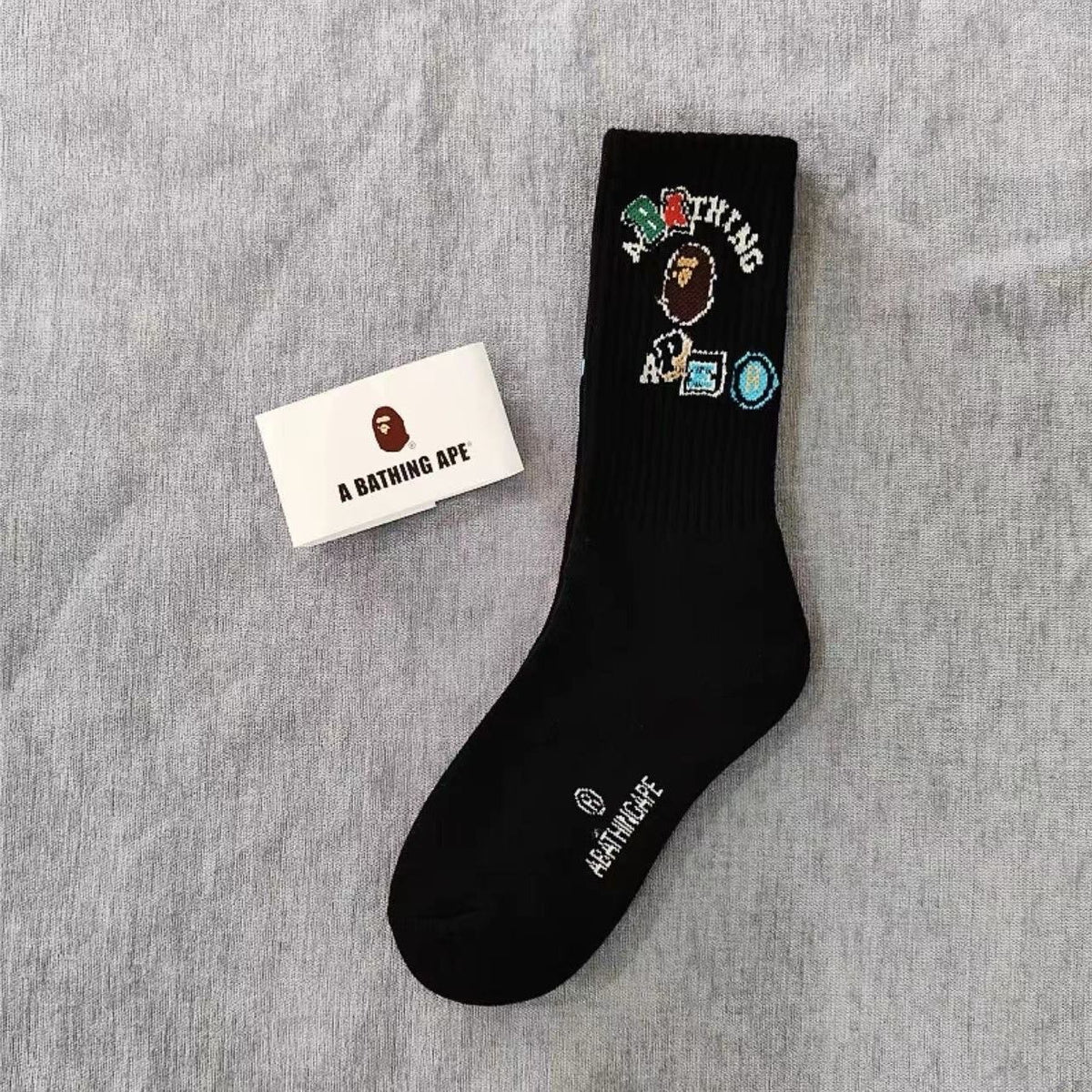 BAPE Ape Head Ribbed Crew Socks Multi Graphic Prints