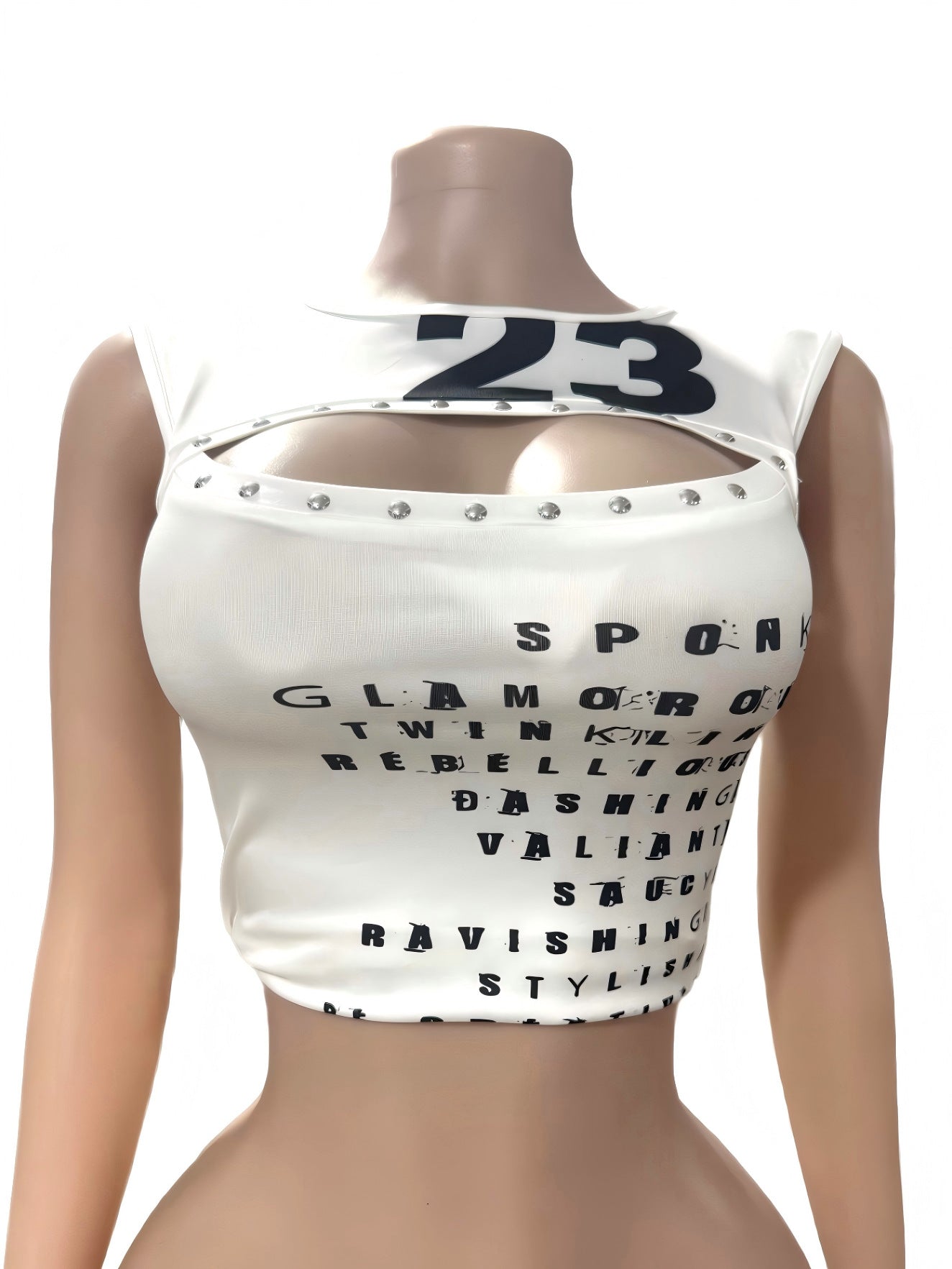 Letter Print Cutout Sleeveless Crop Tank Top Women