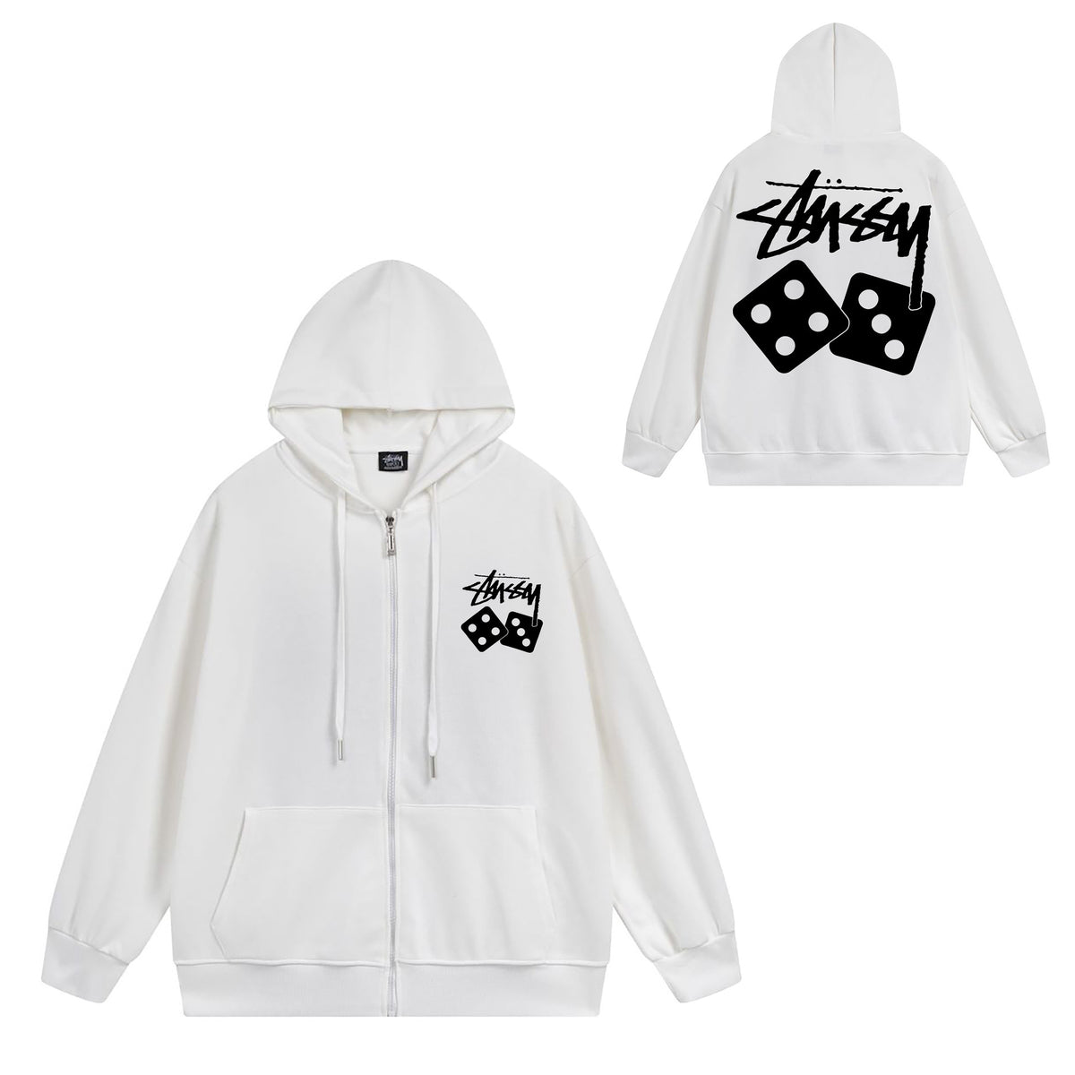 Stussy Graphic Zip Up Hoodie Letter Streetwear Casual Pullover Jacket